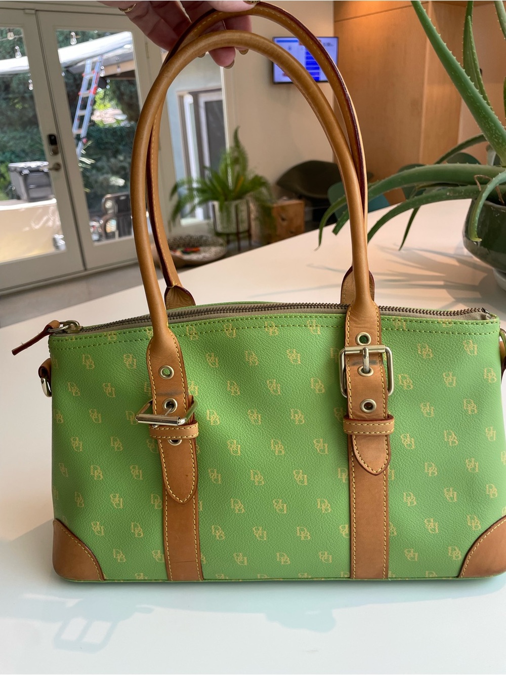 Dooney & Bourke | Monogram Satchel – Lime Green & Tan